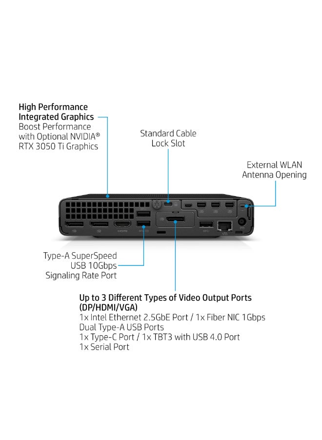 HP Elite Mini 800 G9 Desktop PC, Intel Core i7-13700 Processor, 16GB RAM, 512 GB M.2 SSD, Intel UHD Graphics 770, HP Wired Key Board + Mouse, Windows 11 Pro Black  - Image 5