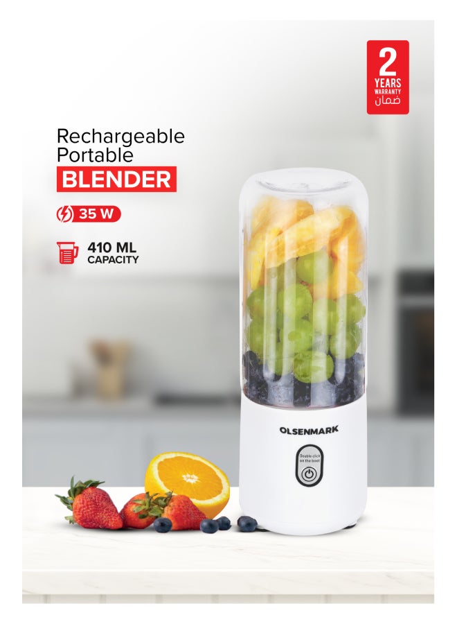 Olsenmark - Rechargeable Portable Blender Mixer Shaker Juicer 60W, All Kinds Of Fruits And Vegetables 410ML, Double Safety Protection Switch Health And Environmental Protection 410 ml 60 W OMSB2495 Multicolour - Image 1