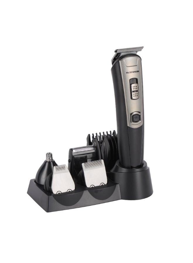 Olsenmark - 11-in-1 Men's Grooming Set, Cordless Operation, With 5 Changeable Heads, Hair Clipper Attachment, Beard Trimmer Attachment, Shaver Attachment, Noise/Ear Hair Trimmer Attachment, USB Cord Black - Image 1
