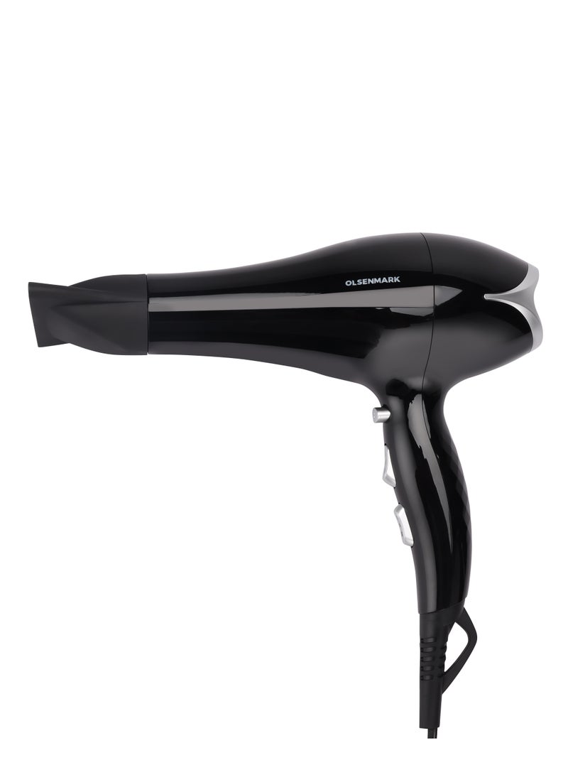 Olsenmark 2400 W Professional Hair Dryer OMH4097, 2 Speed Control, 1 Cool Function and 3 Level Heat Black  - Image 2