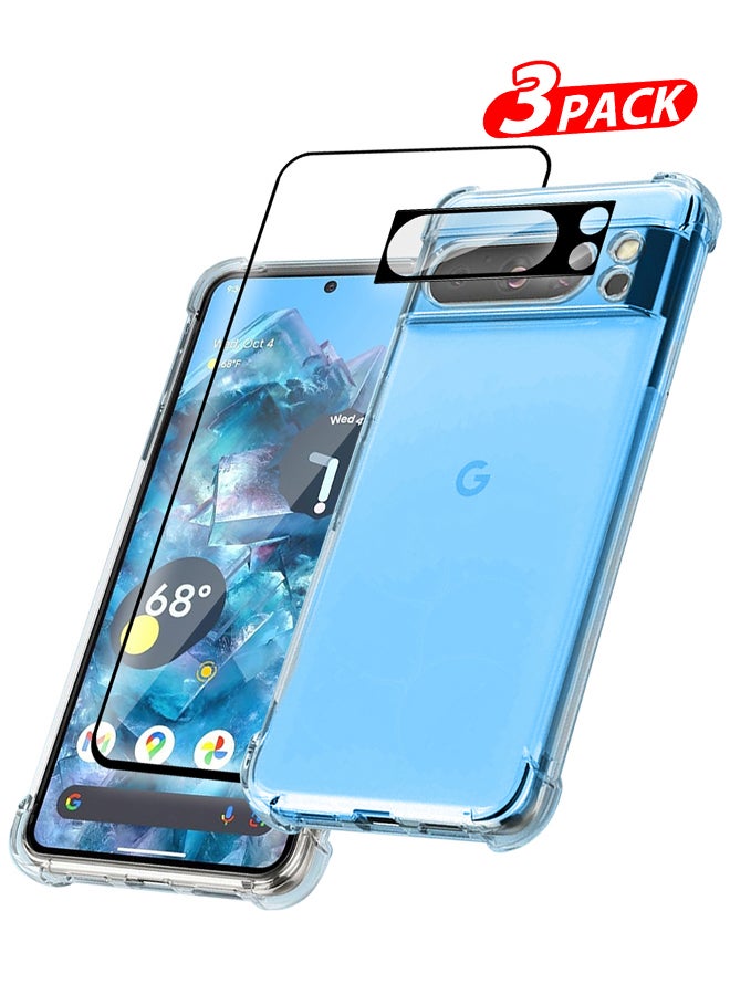 MARGOUN 3 Packs For Google Pixel 8 Pro TPU Case And Screen Protector Camera Lens Protector Clear Anti-Yellowing Transparent Shockproof Protective Phone Case Scratch Resistant Reinforced Corners Cover Clear - Image 1