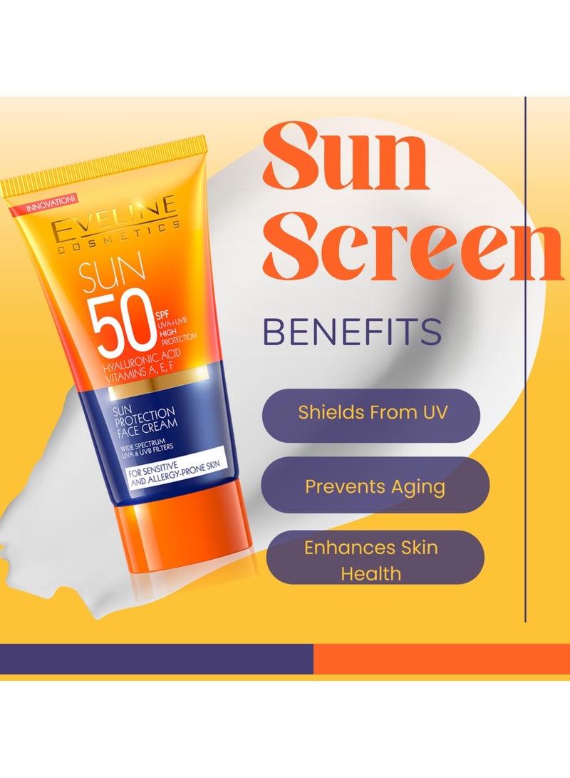 إيفلين كوزماتيكس كريم الحماية من الشمس بمعامل حماية SPF 50 مع حمض الهيالورونيك وفيتامينات A وE وF - للبشرة الحساسة والمعرضة للحساسية  - Image 3