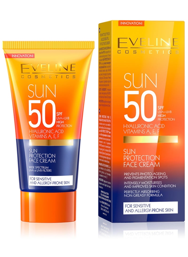 إيفلين كوزماتيكس كريم الحماية من الشمس بمعامل حماية SPF 50 مع حمض الهيالورونيك وفيتامينات A وE وF - للبشرة الحساسة والمعرضة للحساسية  - Image 1