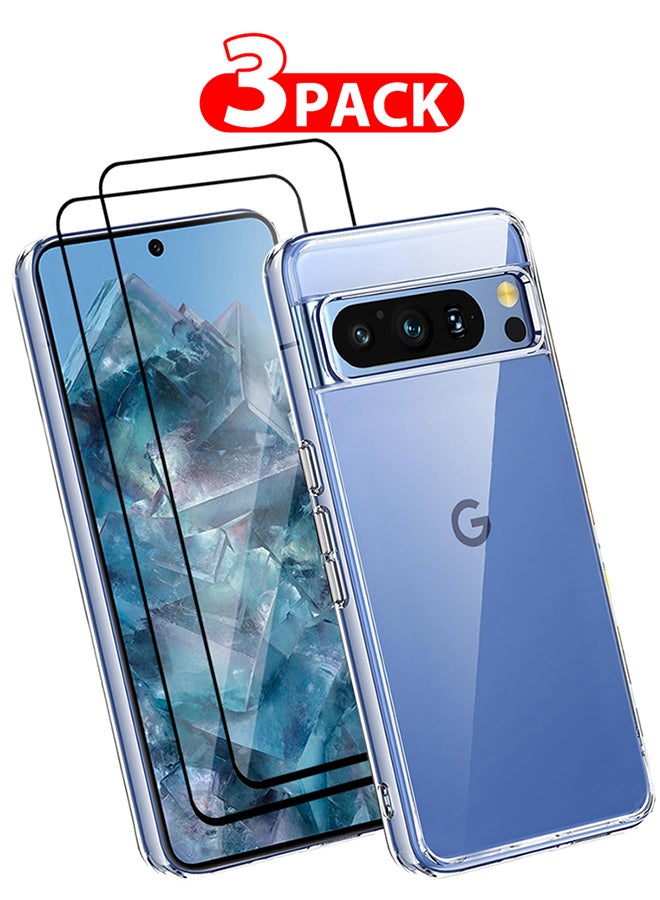 مارجون 3 Packs For Google Pixel 8 Pro TPU Case And 2 Screen Protectors Clear Anti-Yellowing Transparent Shockproof Protective Phone Case Scratch Resistant Cover Clear - Image 1
