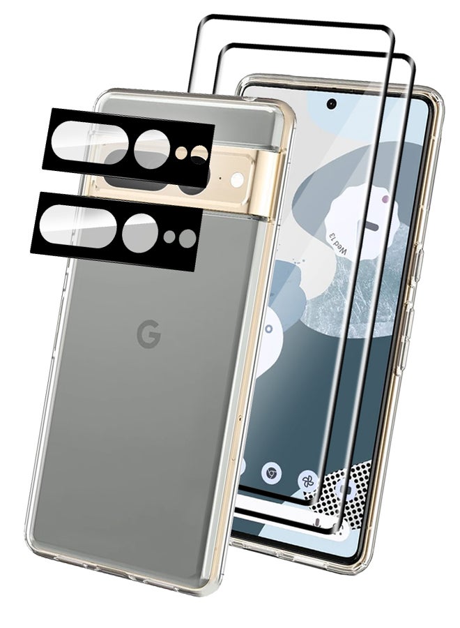 مارجون 5 عبوات لجهاز جوجل بيكسل 7 برو غلاف TPU و 2 واقي شاشة و 2 واقي عدسة كاميرا مضاد للاصفرار شفاف مضاد للصدمات غلاف مقاوم للخدوش - Image 2