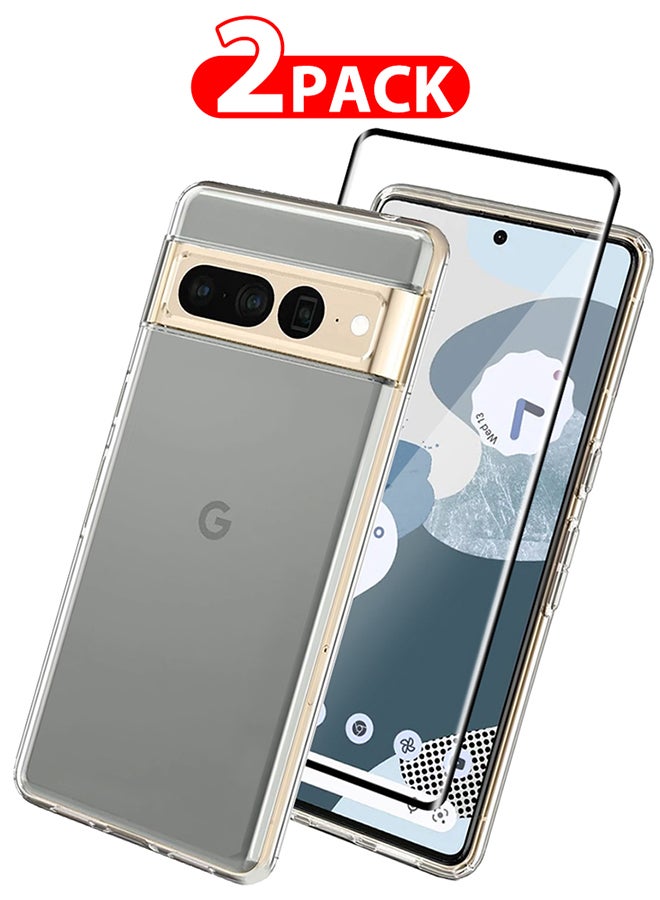 MARGOUN 2 Packs For Google Pixel 7 Pro TPU And Screen Protector Anti Yellowing Transparent Shockproof Protective Phone Case Scratch Resistant Cover Clear - Image 1