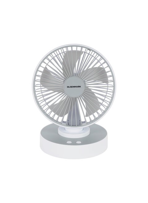 Rechargeable Table Fan, Working Time up to 6 Hours, 4 Speed Controls and 5 Leaf Blades, 1200mAh Lithium Battery for High Speed Wind, OMF1849 White