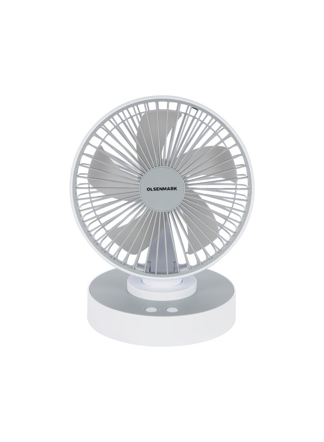 Olsenmark Rechargeable Table Fan, Working Time up to 6 Hours, 4 Speed Controls and 5 Leaf Blades, 1200mAh Lithium Battery for High Speed Wind, OMF1849 White  - Image 1