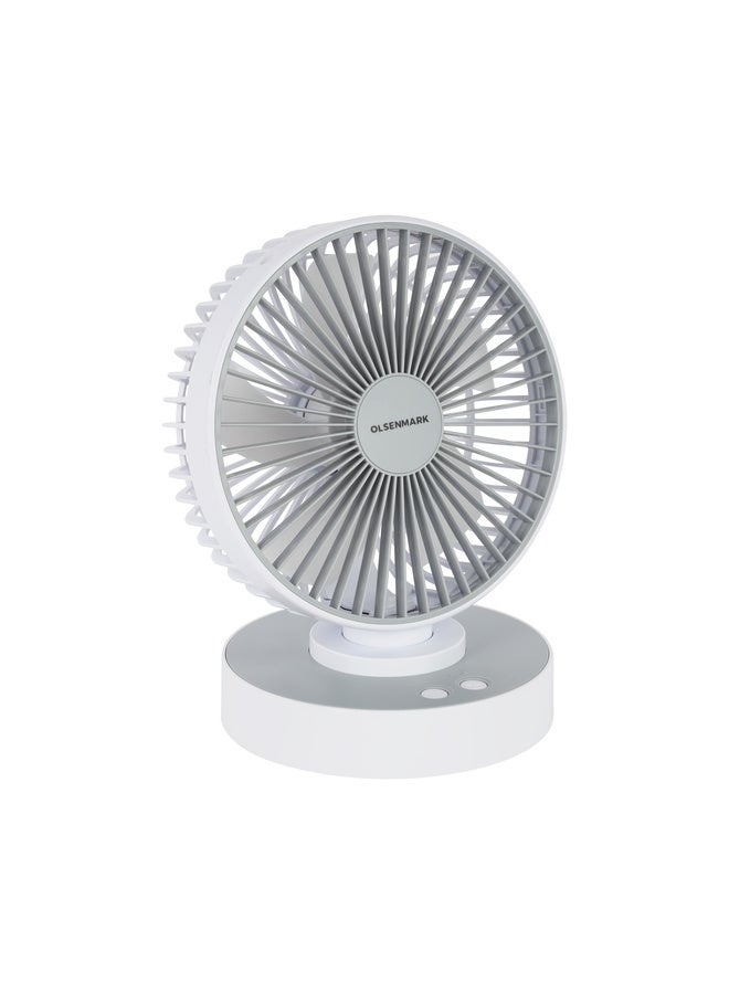 Olsenmark Rechargeable Table Fan, Working Time up to 6 Hours, 4 Speed Controls and 5 Leaf Blades, 1200mAh Lithium Battery for High Speed Wind, OMF1849 White  - Image 2