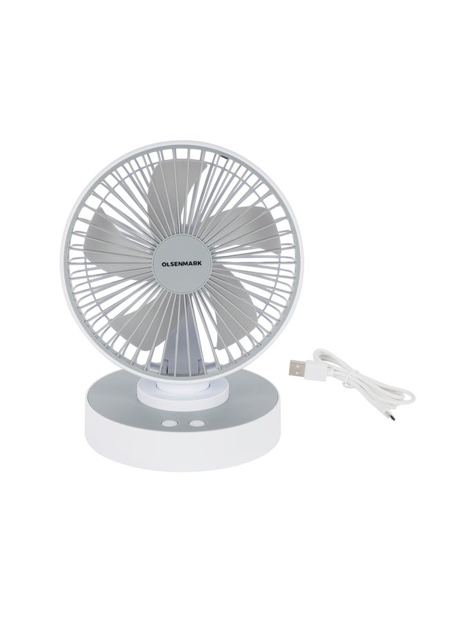 Olsenmark Rechargeable Table Fan, Working Time up to 6 Hours, 4 Speed Controls and 5 Leaf Blades, 1200mAh Lithium Battery for High Speed Wind, OMF1849 White  - Image 5