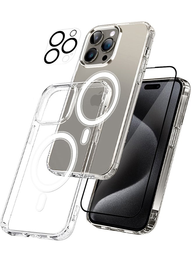 MARGOUN 3 Packs For iPhone 15 Pro Case And Screen Protector And Camera Lens Protector Transparent Case MagSafe Compatible With Built-In Magnets Ultra Durable With Military Grade Drop Protection Clear - Image 2