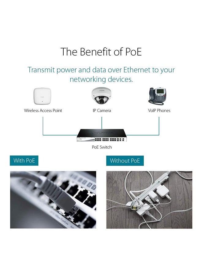 D-Link PoE+ Switch, 8 10 Port Smart Managed Layer 2+ Gigabit Ethernet with 2 Gigabit SFP Ports and 130W PoE Budget (DGS-1210-10MP) Black - Image 4