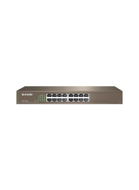 16-Port Fast Ethernet Desktop/Rackmount Switch, 10/100M RJ45 Ports, 6Kv Lightning Protection, 4K MAC Address Table, 3.2Gbps Capacity, 1.25Mb Buffer, <6W Power Consumption | TEF1016D Brown