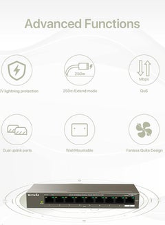 Tenda 9 Port 10/100 Mbps Fast Unmanaged Ethernet Network Switch with 8 PoE Ports@63W (TEF1109P) | Desktop | Plug & Play | Fanless Metal Design | Shielded Ports | Limited Lifetime Protection Brown  - Image 3