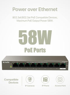 Tenda 9 Port 10/100 Mbps Fast Unmanaged Ethernet Network Switch with 8 PoE Ports@63W (TEF1109P) | Desktop | Plug & Play | Fanless Metal Design | Shielded Ports | Limited Lifetime Protection Brown  - Image 2