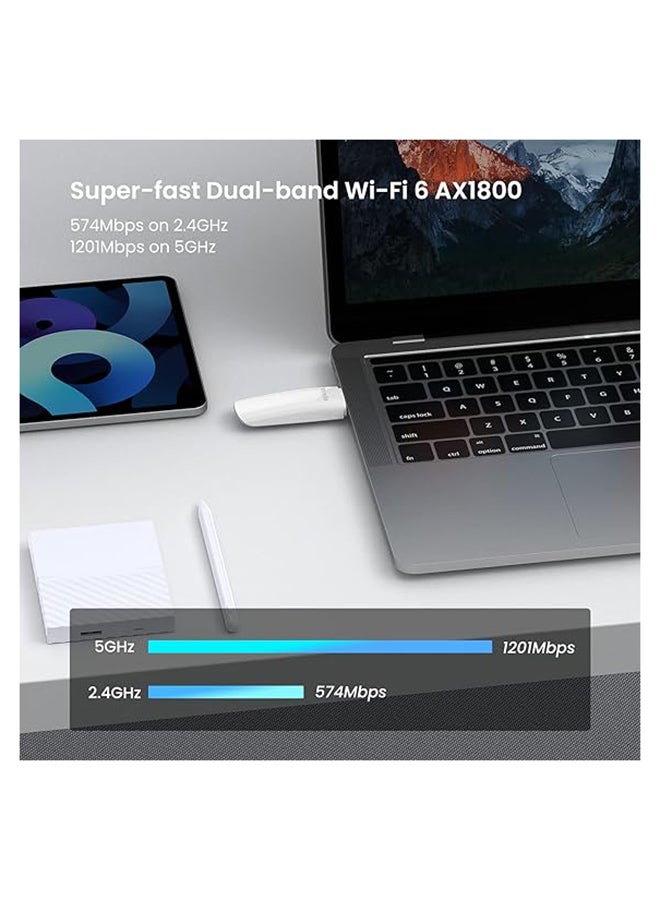 Tenda - AX1800 Wi-Fi 6 Dongle – USB 3.0 Wi-Fi Adapter – Dual Band MU-MIMO 1800Mbps for PC/Desktop/Laptop – Supports Windows 11 & 10 ONLY (U18) White - Image 1