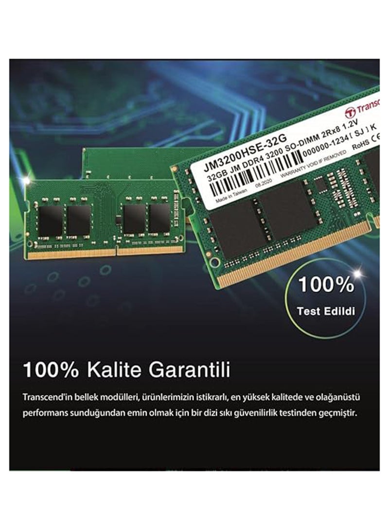 Transcend JetRAM 32GB DDR4 3200MHz SO-DIMM Laptop RAM, CL22, 1.2V, PC4-25600, 260-Pin, Non-ECC, Unbuffered, Dual Rank, Green PCB | JM3200HSE-32G  - Image 5