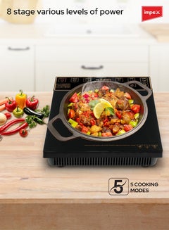 Impex Infrared Induction Cooktop 1500W with 8 Power Levels, 5 Cooking Modes, 4-Digit LED Display, 24-Hour Preset Timer, Overheating Protection, Micro crystal plate and Universal Pot Compatibility IR 2701 A Black  - Image 3