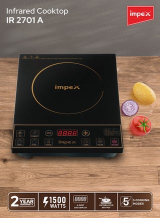 Infrared Induction Cooker Cooktop 1500W with 8 Power Levels, 5 Cooking Modes, 4-Digit LED Display, 24-Hour Preset Timer, Overheating Protection, Micro crystal plate and Universal Pot Compatibility IR 2701 A Black - view 2