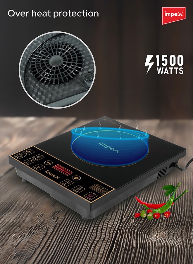 Impex Infrared Induction Cooktop 1500W with 8 Power Levels, 5 Cooking Modes, 4-Digit LED Display, 24-Hour Preset Timer, Overheating Protection, Micro crystal plate and Universal Pot Compatibility IR 2701 A Black - Image 4