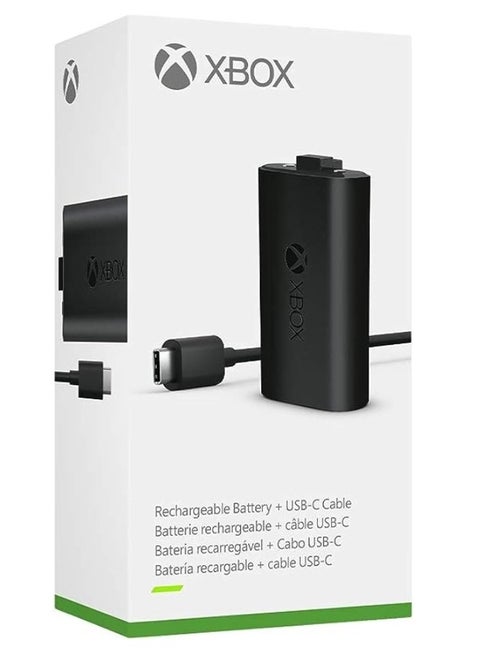 مجموعة أدوات Xbox Play and Charge Kit القابلة لإعادة الشحن مع كابل USB من النوع C باللون الأسود