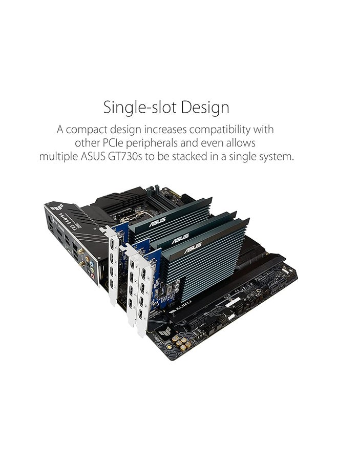 أسوس - NVIDIA GeForce GT 730 Graphics Card (PCIe 2.0, 2GB GDDR5 Memory, 4X HDMI Ports, Single-Slot Design, Passive Cooling) (GT730-4H-SL-2GD5) Black - Image 1
