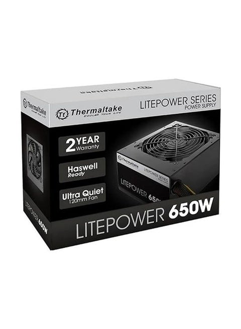 Litepower 650W Power Supply, Non Modular, ATX 2.3 & EPS, Active-PFC, PSU, 12cm, EU/Non, 80PLUS (PS-LTP-0650NPCNUS-F) Black