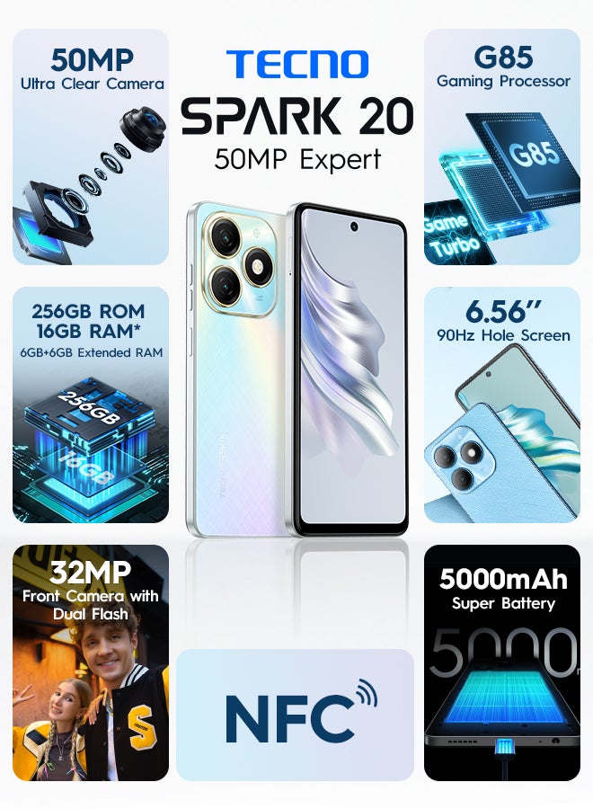 TECNO - Spark 20 Dual SIM Cyber White 8GB RAM 256GB 4G - Middle East Version - Image 1
