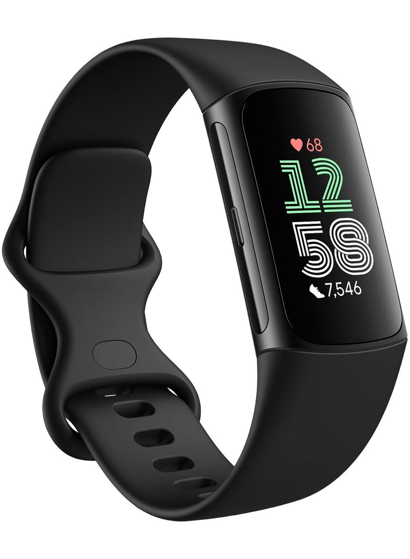 Fitbit - Charge 6 Fitness Tracker with Google apps, Heart Rate on Exercise Equipment, 6-Months Premium Membership Included, GPS, Health Tools and More, Obsidian/Black, One Size (S & L Bands Included) - Image 1