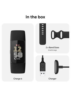 Fitbit Charge 6 Fitness Tracker with Google apps, Heart Rate on Exercise Equipment, 6-Months Premium Membership Included, GPS, Health Tools and More, Obsidian/Black, One Size (S & L Bands Included)  - Image 3