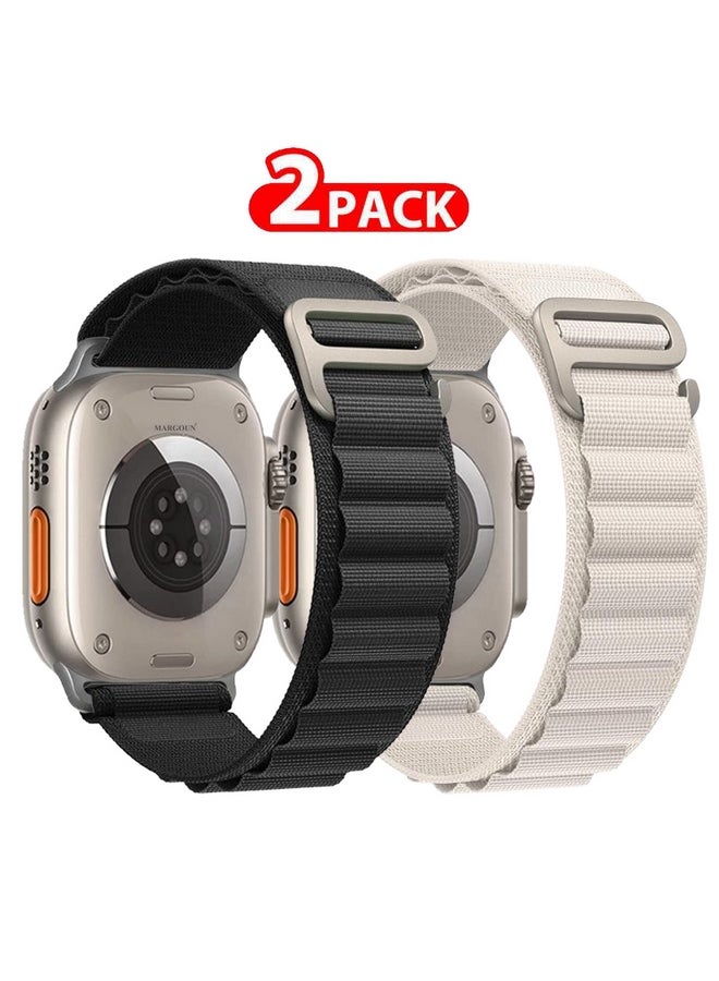 MARGOUN - 2 Pack Alpine Loop Band For Apple Watch Band 49Mm/45Mm/44Mm/42Mm Nylon Woven Sport Strap Compatible With iWatch Series Ultra2/Ultra/8/7/SE/6/5/4/3/2/1 Adjustable Strap Black/White - Image 1
