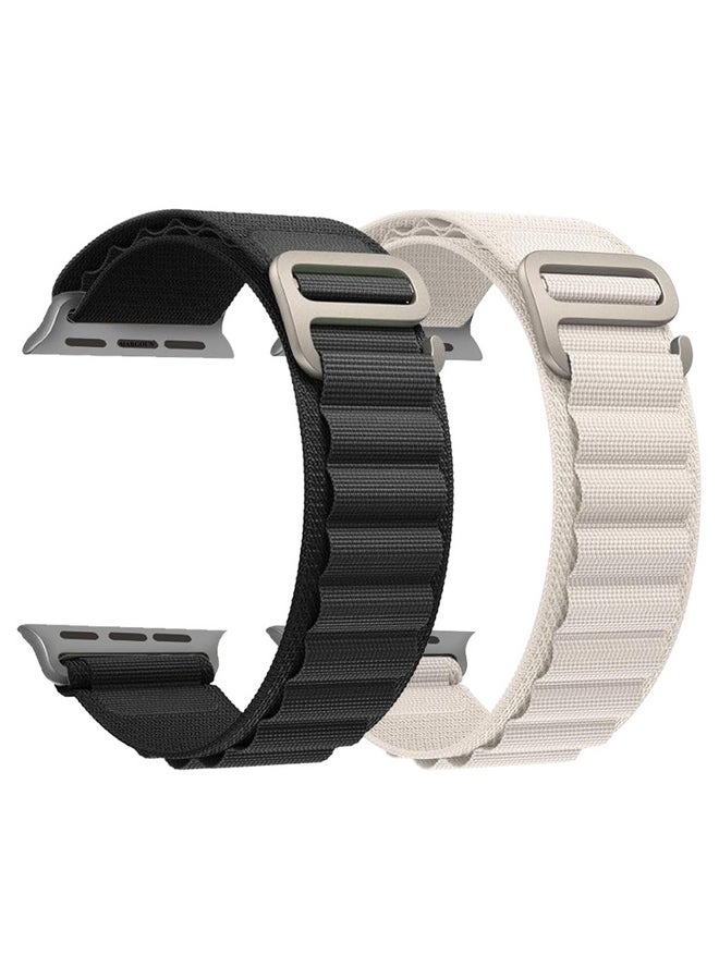 MARGOUN - 2 Pack Alpine Loop Band For Apple Watch Band 49Mm/45Mm/44Mm/42Mm Nylon Woven Sport Strap Compatible With iWatch Series Ultra2/Ultra/8/7/SE/6/5/4/3/2/1 Adjustable Strap Black/White - Image 1