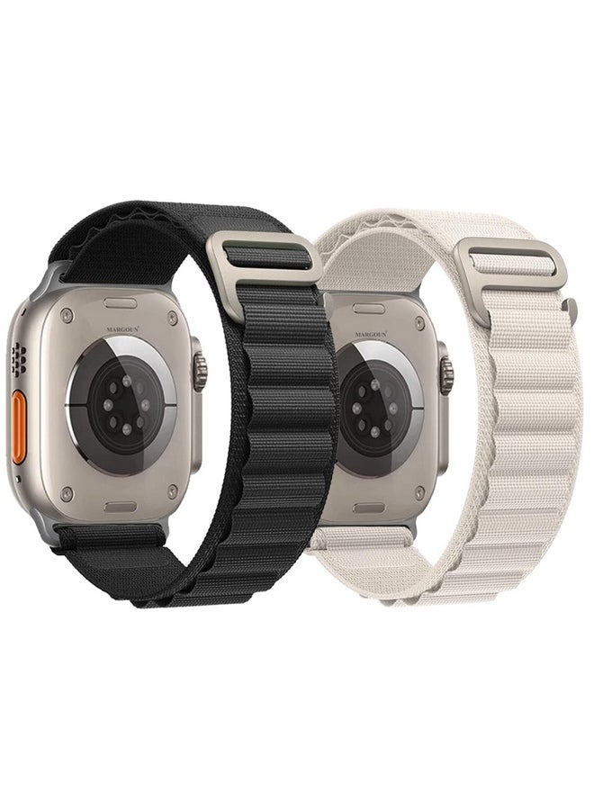 MARGOUN - 2 Pack Alpine Loop Band For Apple Watch Band 49Mm/45Mm/44Mm/42Mm Nylon Woven Sport Strap Compatible With iWatch Series Ultra2/Ultra/8/7/SE/6/5/4/3/2/1 Adjustable Strap Black/White - Image 1