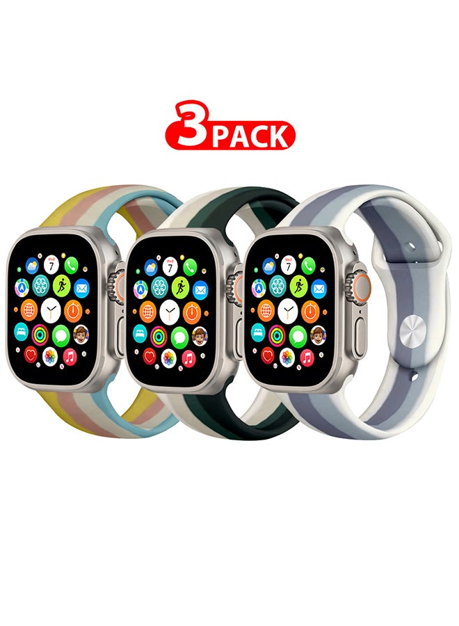 MARGOUN - 3 Pack For Apple Watch Band 49Mm 45Mm 44Mm 42Mm Stripe Silicone Replacement Band For iWatch Ultra2 Ultra Series 9/8/7/SE/6/5/4/3/2/1 Multicolour3 - Image 1
