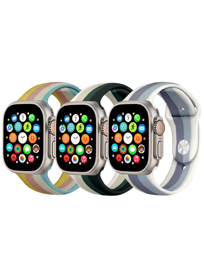 MARGOUN - 3 Pack For Apple Watch Band 49Mm 45Mm 44Mm 42Mm Stripe Silicone Replacement Band For iWatch Ultra2 Ultra Series 9/8/7/SE/6/5/4/3/2/1 Multicolour3 - Image 1