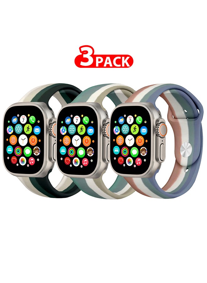 MARGOUN 3 Pack For Apple Watch Band 49Mm 45Mm 44Mm 42Mm Stripe Silicone Replacement Band For iWatch Ultra2 Ultra Series 9/8/7/SE/6/5/4/3/2/1 Multicolour9 - Image 1