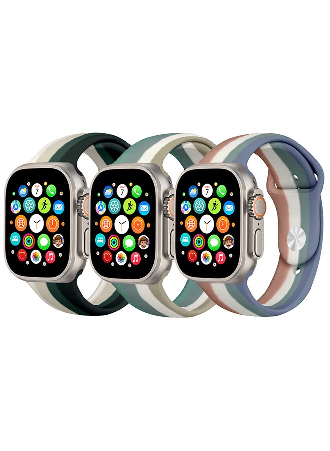 MARGOUN 3 Pack For Apple Watch Band 49Mm 45Mm 44Mm 42Mm Stripe Silicone Replacement Band For iWatch Ultra2 Ultra Series 9/8/7/SE/6/5/4/3/2/1 Multicolour9 - Image 2