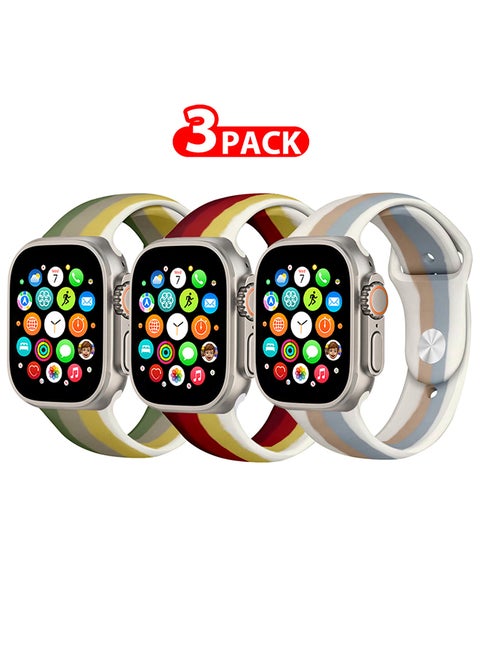 3 Pack For Apple Watch Band 49Mm 45Mm 44Mm 42Mm Stripe Silicone Replacement Band For iWatch Ultra2 Ultra Series 9/8/7/SE/6/5/4/3/2/1 Multicolour8