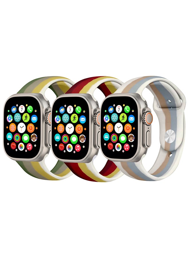 3 Pack For Apple Watch Band 49Mm 45Mm 44Mm 42Mm Stripe Silicone Replacement Band For iWatch Ultra2 Ultra Series 9/8/7/SE/6/5/4/3/2/1 Multicolour8