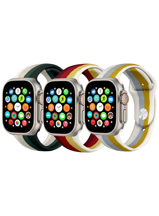 MARGOUN - 3 Pack For Apple Watch Band 49Mm 45Mm 44Mm 42Mm Stripe Silicone Replacement Band For iWatch Ultra2 Ultra Series 9/8/7/SE/6/5/4/3/2/1 Multicolour2 - Image 1
