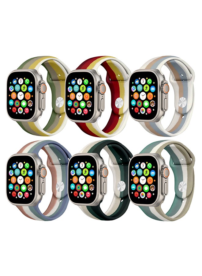 MARGOUN - 6 Pack For Apple Watch Band 49Mm 45Mm 44Mm 42Mm Stripe Silicone Replacement Band For iWatch Ultra2 Ultra Series 9/8/7/SE/6/5/4/3/2/1 Multicolour4 - Image 1