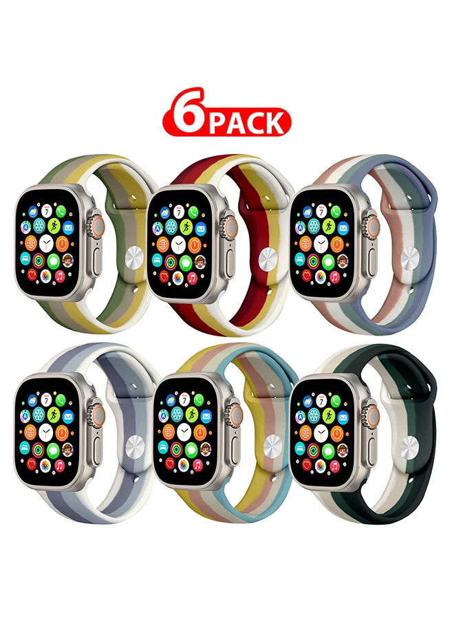 MARGOUN - 6 Pack For Apple Watch Band 49Mm 45Mm 44Mm 42Mm Stripe Silicone Replacement Band For iWatch Ultra2 Ultra Series 9/8/7/SE/6/5/4/3/2/1 Multicolour1 - Image 1