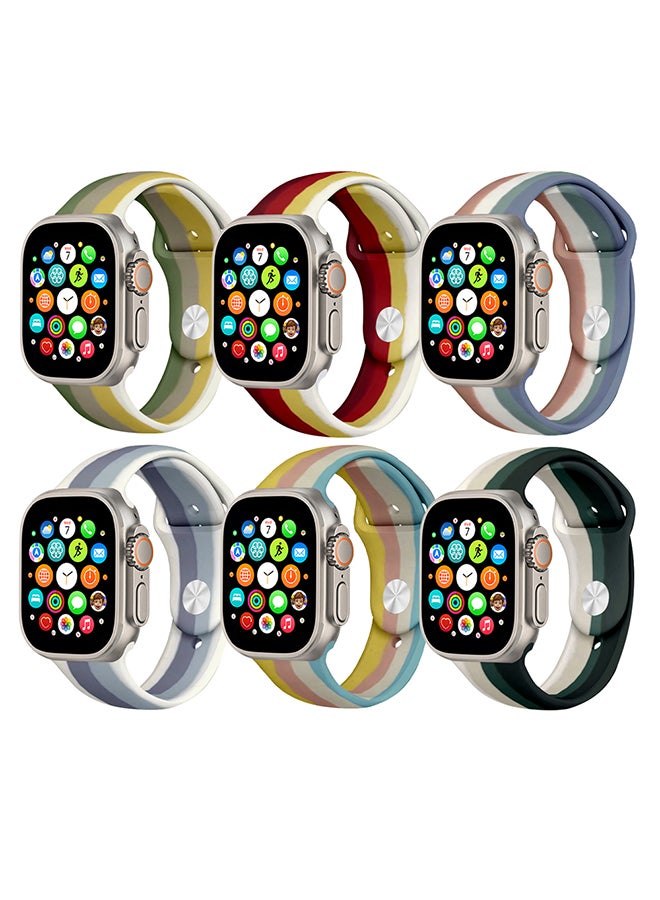 MARGOUN - 6 Pack For Apple Watch Band 49Mm 45Mm 44Mm 42Mm Stripe Silicone Replacement Band For iWatch Ultra2 Ultra Series 9/8/7/SE/6/5/4/3/2/1 Multicolour1 - Image 1