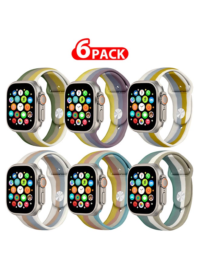 MARGOUN 6 Pack For Apple Watch Band 49Mm 45Mm 44Mm 42Mm Stripe Silicone Replacement Band For iWatch Ultra2 Ultra Series 9/8/7/SE/6/5/4/3/2/1 Multicolour2 - Image 1