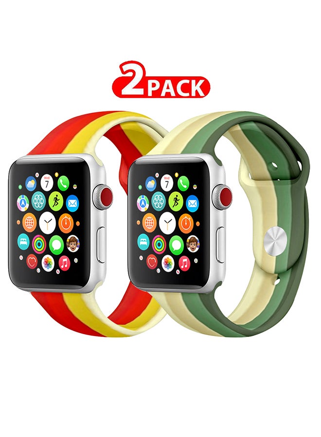 MARGOUN - 2 Pack For Apple Watch Band 41Mm 40Mm 38Mm Stripe Silicone Replacement Band For iWatch Series 7/SE/6/5/4/3/2/1 Multicolour2 - Image 1