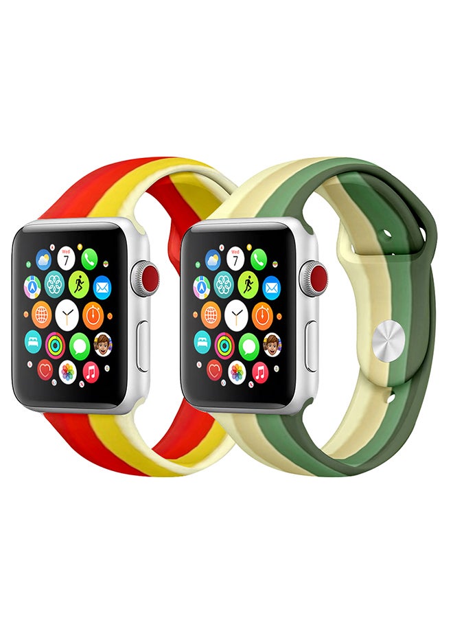 MARGOUN - 2 Pack For Apple Watch Band 41Mm 40Mm 38Mm Stripe Silicone Replacement Band For iWatch Series 7/SE/6/5/4/3/2/1 Multicolour2 - Image 1