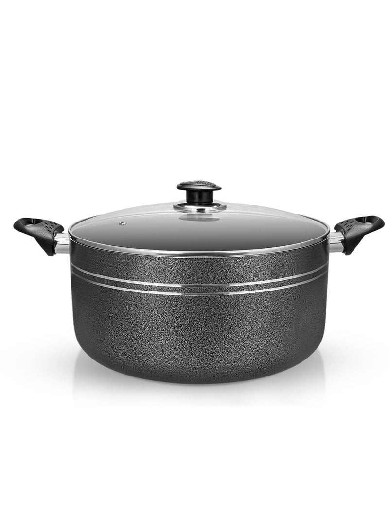 Royalford Royalford Press Aluminium 32cm Casserole With 2MM Body Thickness, Heat Resistant Exterior, Strong Bakelite HandlesTempered Glass Lid With Steel Frame, PTFE/PFOA Free Black 32cmcm 