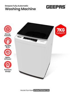 Fully Automatic Top Load Washing Machine With Durable Body/Highly Efficient/Premium Design/LED Digital Display/Diamond Drum for Better Cleaning 7 kg 720 W GFWM7909WCS-1 White/Black