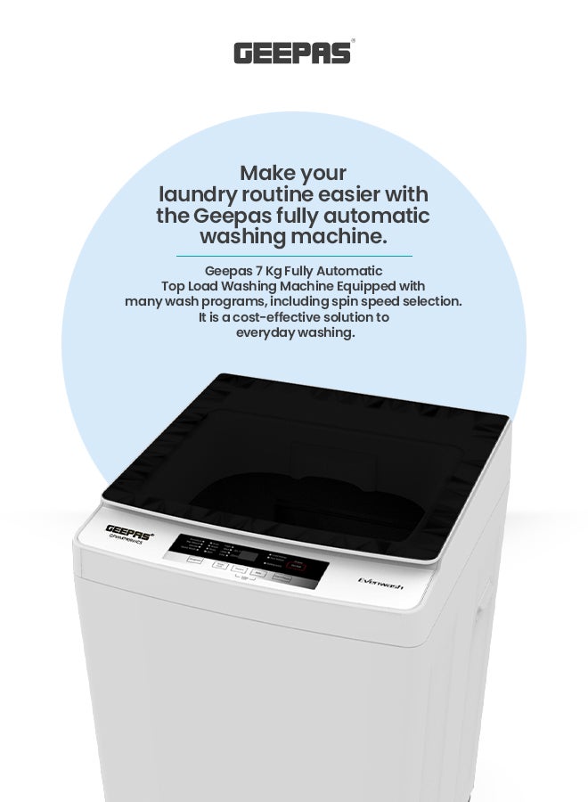 GEEPAS - Fully Automatic Top Load Washing Machine With Durable Body/Highly Efficient/Premium Design/LED Digital Display/Diamond Drum for Better Cleaning 7 kg 720 W GFWM7909WCS-1 White/Black - Image 1