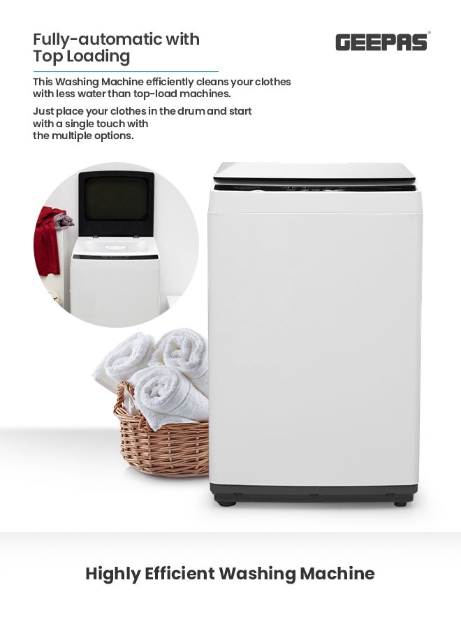 GEEPAS - Fully Automatic Top Load Washing Machine With Durable Body/Highly Efficient/Premium Design/LED Digital Display/Diamond Drum for Better Cleaning 7 kg 720 W GFWM7909WCS-1 White/Black - Image 1
